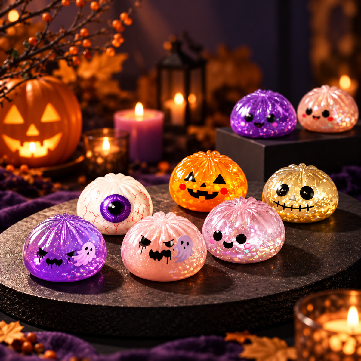 Halloween Ghost Dumpling Glitter Squeeze Toy